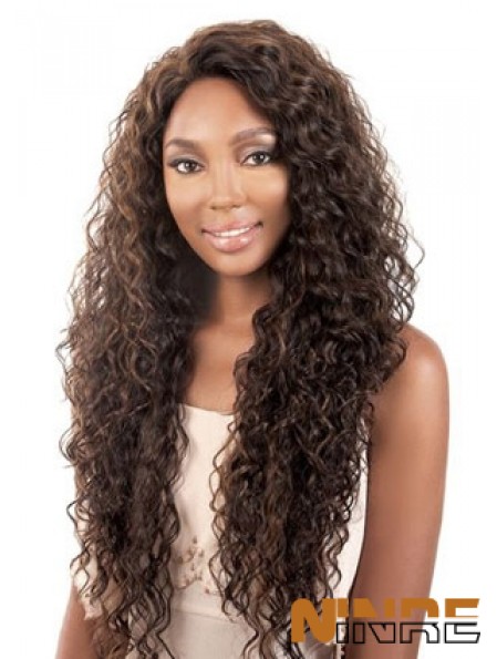 Long Brown Kinky sans frange Perruques afro-américaines durables
