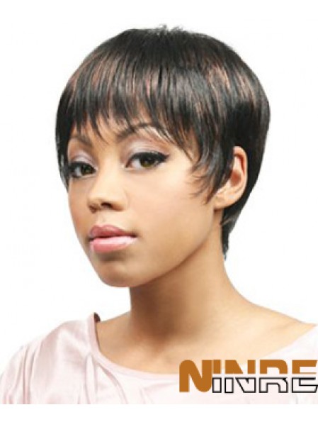 Les perruques de cheveux africains coupent le style droit de longueur coupée avec capless