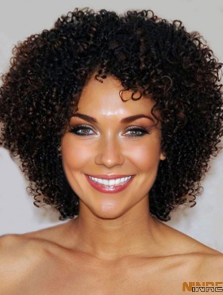 Perruques courtes de cheveux humains crépus pour les femmes afro-américaines noires avec avant en dentelle