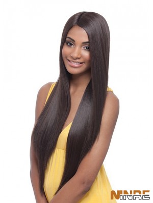 Long Yaki sans frange Perruques avant en dentelle marron tendance