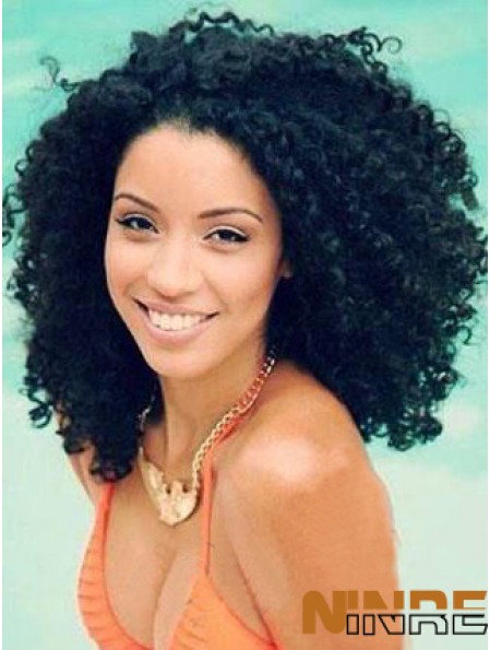 Perruque Afro Bouclée Afro Bouclée Crépus Noir Humain Avant de Lacet