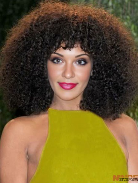 Perruques de cheveux naturels afro-américains avec une frange pleine dentelle style crépus