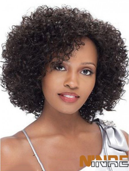 Cheveux humains brésiliens courts avant de lacet noir perruques bouclés crépus pour les femmes noires
