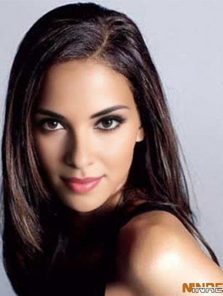 Sans Frange Tendance Droite Auburn Longue Cheveux Humains Avant de Lacet Perruques
