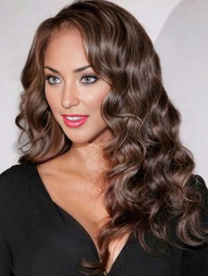 Top Brown Long Curly 18 pouces sans frange perruques de dentelle de célébrité