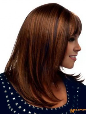 Le meilleur Auburn Longueur d'épaule droite avec frange 18  inchPerruques de cheveux humains