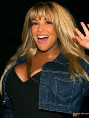 Perruque  avec frange couleur blonde longue longueur