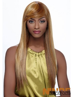 Longue blonde droite avec frange perruques afro-américaines à la mode