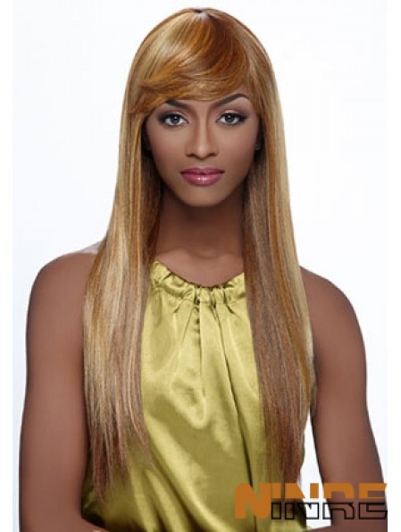 Longue blonde droite avec frange perruques afro-américaines à la mode