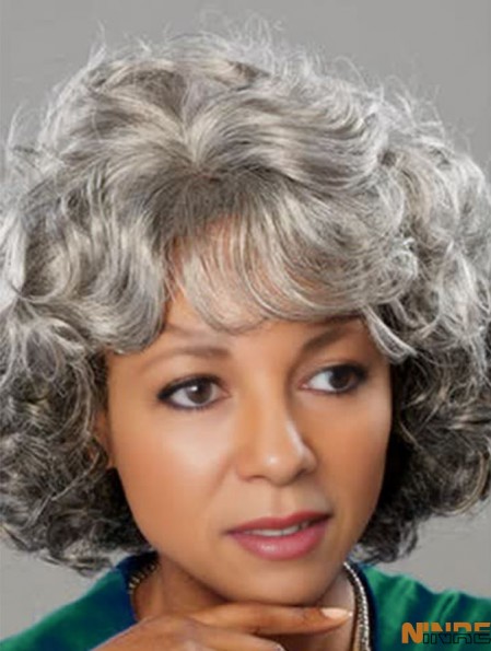 Longueur du menton bouclés gris bonnes perruques afro-américaines