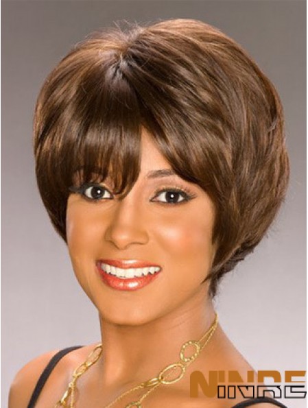 Bobs capless court ondulé brun synthétique perruques afro-américaines UK