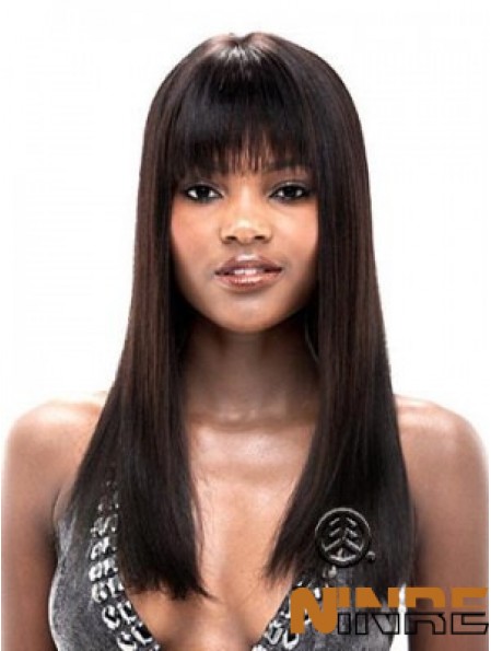 Droite avec frange Lace Front Hairstyles 20 pouces noir perruques longues
