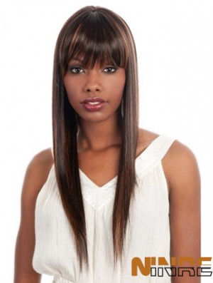 Long Yaki brun avec frange perruques afro-américaines à la mode