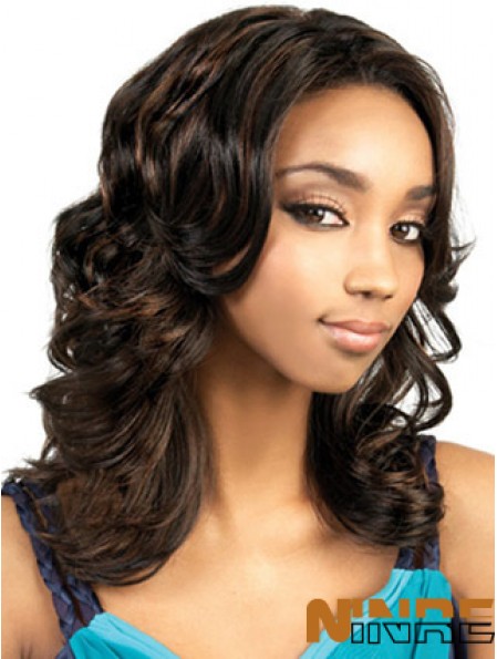 Long Brown Wavy Without Bangs Superbes perruques afro-américaines