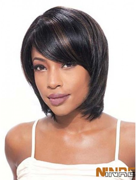 Bobs belle droite noire menton longueur cheveux humains avant de lacet perruques
