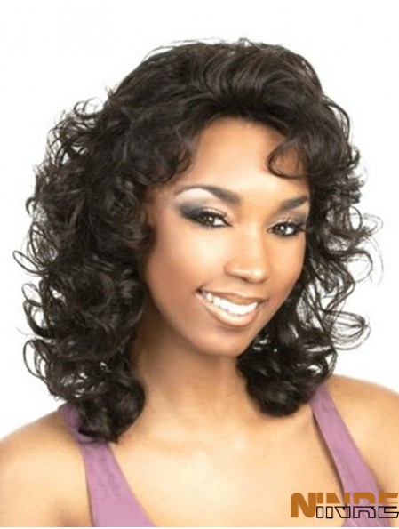 Curly Black Fashion épaule longueur perruques classiques
