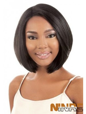 11 pouces de longueur de menton synthétique noir Bobs coiffures capless pour femme noire