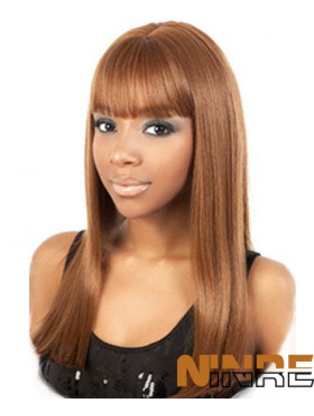 Long Yaki brun avec frange perruques afro-américaines à la mode