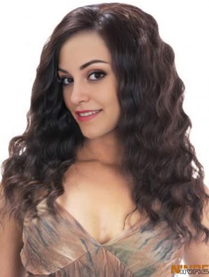 Incroyable Brown Long Sans Frange Ondulés Sans Colle Avant de Lacet Perruques