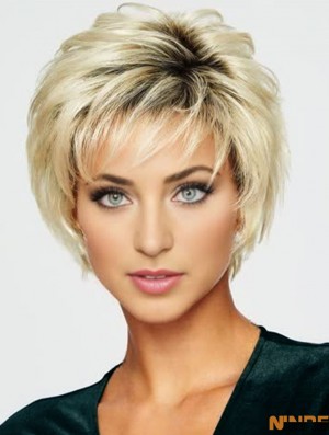 Boycuts Blonde Wavy 5 pouces perruques synthétiques recadrées