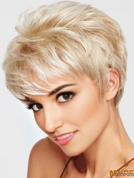 Boycuts Blonde Wavy 4 pouces perruques synthétiques recadrées