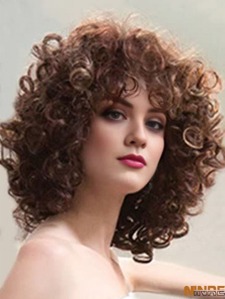 Perruques synthétiques pour dames Longueur d'épaule Style bouclé Coupe en couches