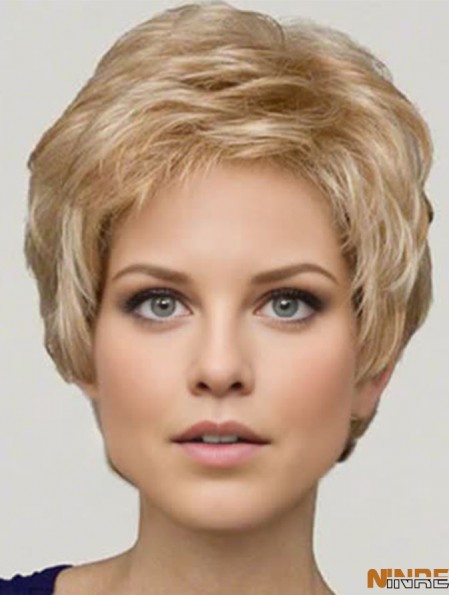 Perruques synthétiques avant de lacet de couleur blonde Longueur recadrée Boycuts