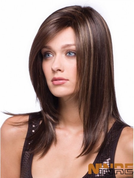 Perruques synthétiques femmes avec style droit sans capuchon longue couleur Auburn