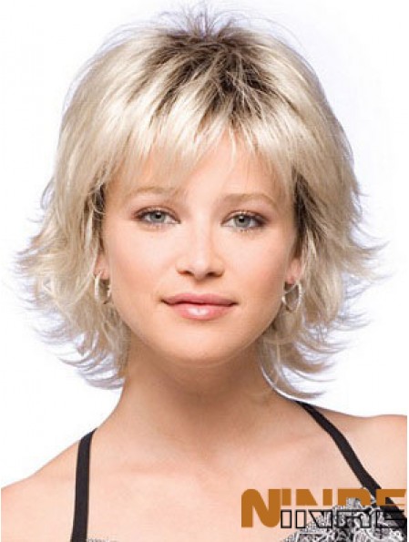 Perruques de cheveux synthétiques Longueur de menton avec une couleur blonde frange avec capless