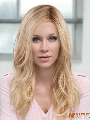 Perruque de cheveux synthétiques ondulée blonde en couches de 18 pouces de long