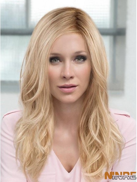 Perruque de cheveux synthétiques ondulée blonde en couches de 18 pouces de long