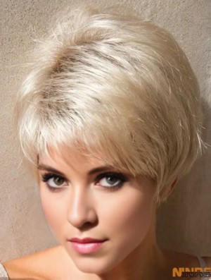 Perruques synthétiques courtes droites blondes en couches de 4 pouces