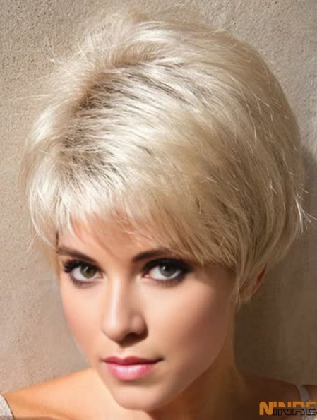 Perruques synthétiques courtes droites blondes en couches de 4 pouces