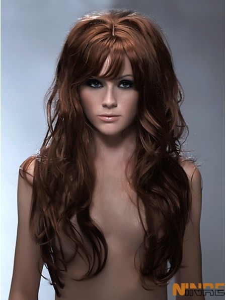 Longs cheveux synthétiques avec frange capless style ondulé couleur Auburb