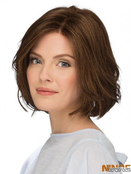 brun naturel synthétique perruques ondulées Bob