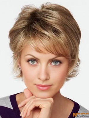 Avec Bangs Brown Wavy 4 pouces courtes synthétiques perruques