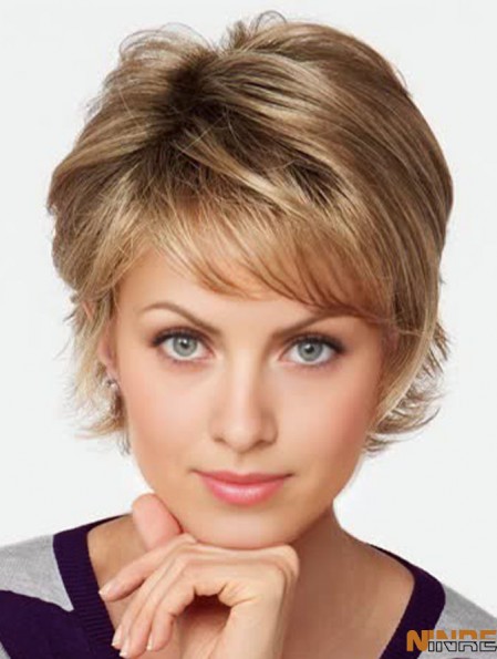 Avec Bangs Brown Wavy 4 pouces courtes synthétiques perruques