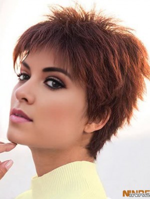 Rouge 4 pouces Boycuts Coiffures Capless Synthétique Perruques