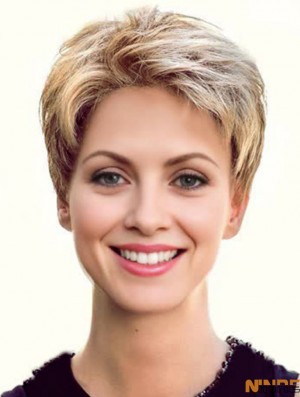 Boycuts courts coupés Flexibilité Blonde 100% perruques nouées à la main