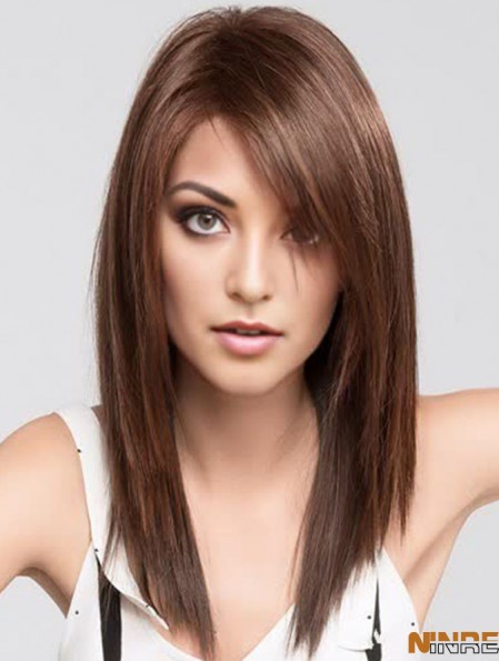 Brown 16  inchavec Bangs longues perruques monofilament à la mode