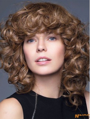 Curly Brown 14  inchLongueur d'épaule 100% perruques nouées à la main