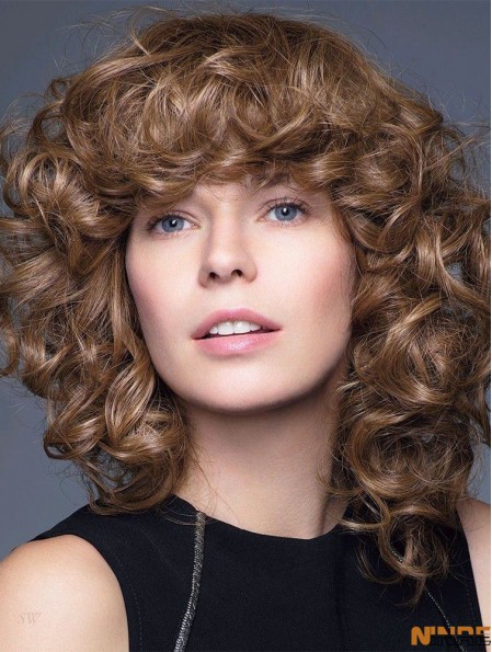 Curly Brown 14  inchLongueur d'épaule 100% perruques nouées à la main