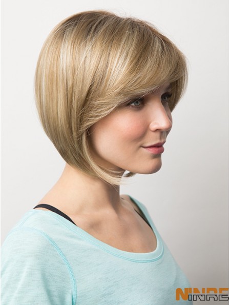 Tendance 10  inchBlonde longueur du menton Bobs perruques en dentelle droite