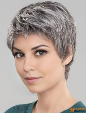 Perruques droites courtes de 6 pouces style monofilament gris
