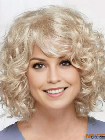 Curly Platinum Blonde Longueur de menton 12 pouces Coiffures Perruques classiques