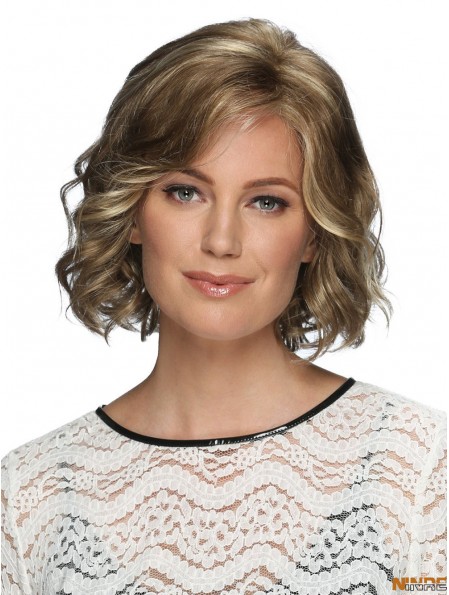 Front de dentelle 12 pouces Blonde ondulée avec perruques Bangs
