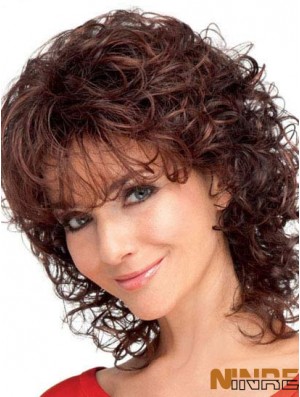 Cheveux synthétiques bouclés avec une longueur d'épaule de couleur frange Auburn