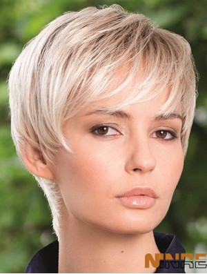 Perruque de cheveux synthétiques Boycuts Style droit Couleur blonde Longueur courte