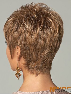 Perruques synthétiques haute qualité marron Boycuts