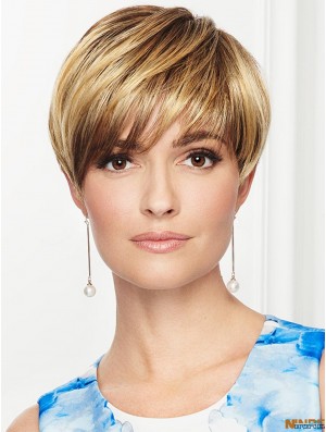 Perruques de base droites blondes en couches de 4 pouces